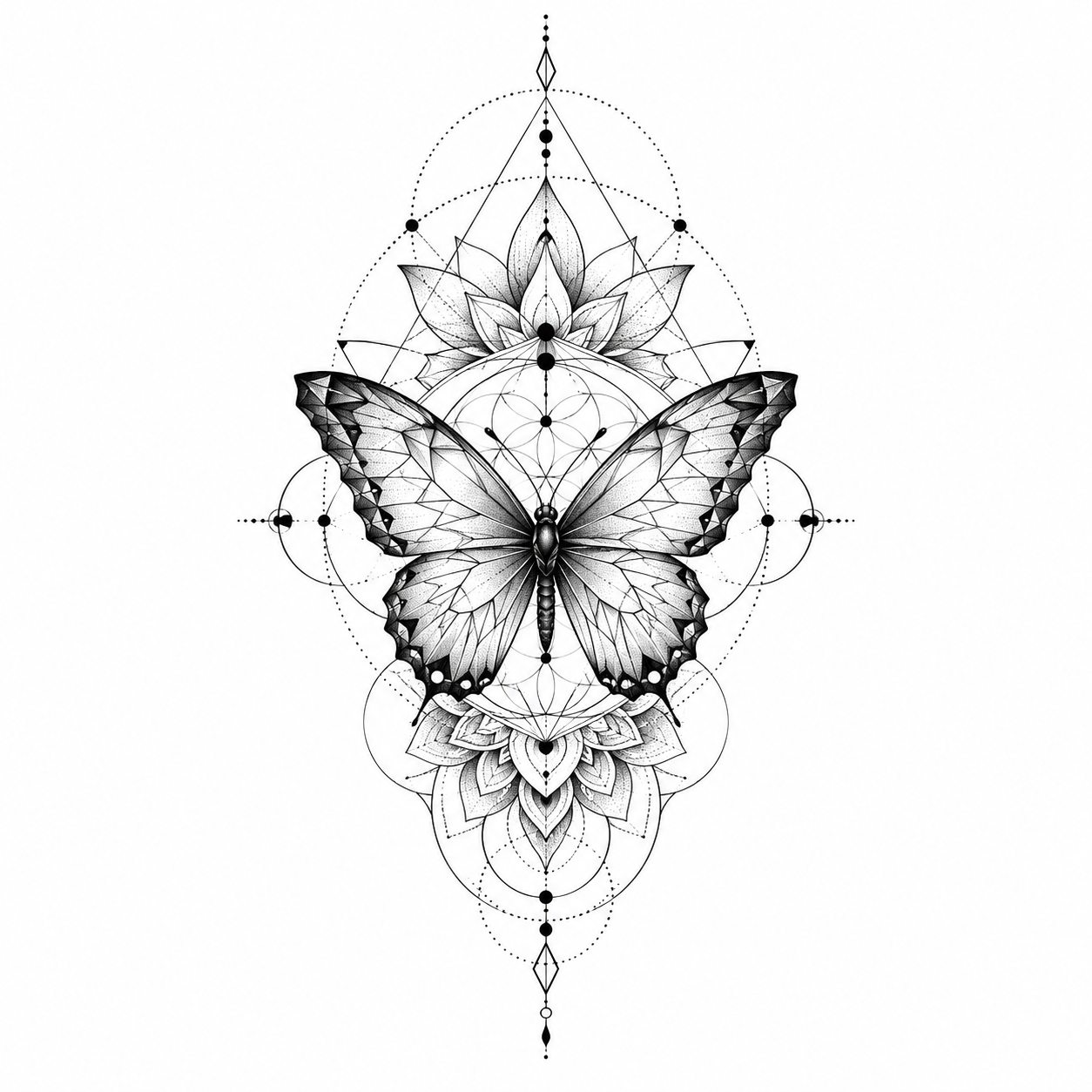 Tatuagem de borboleta artistica com flores