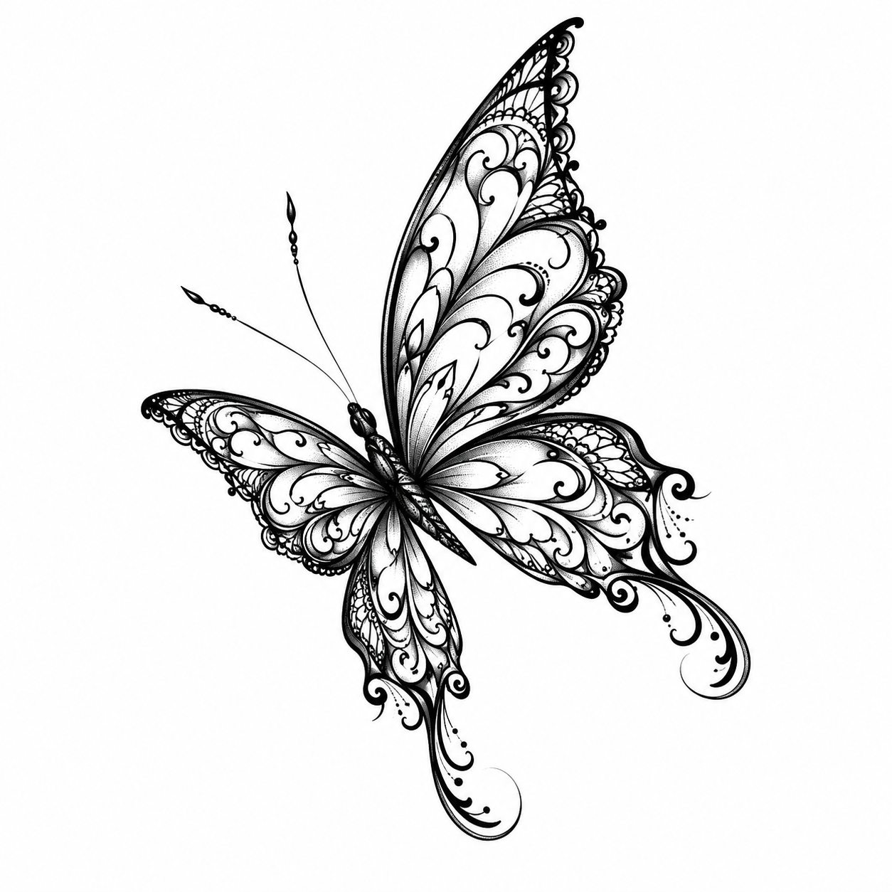 Tatuagem de borboleta feminina para costela ou coxa