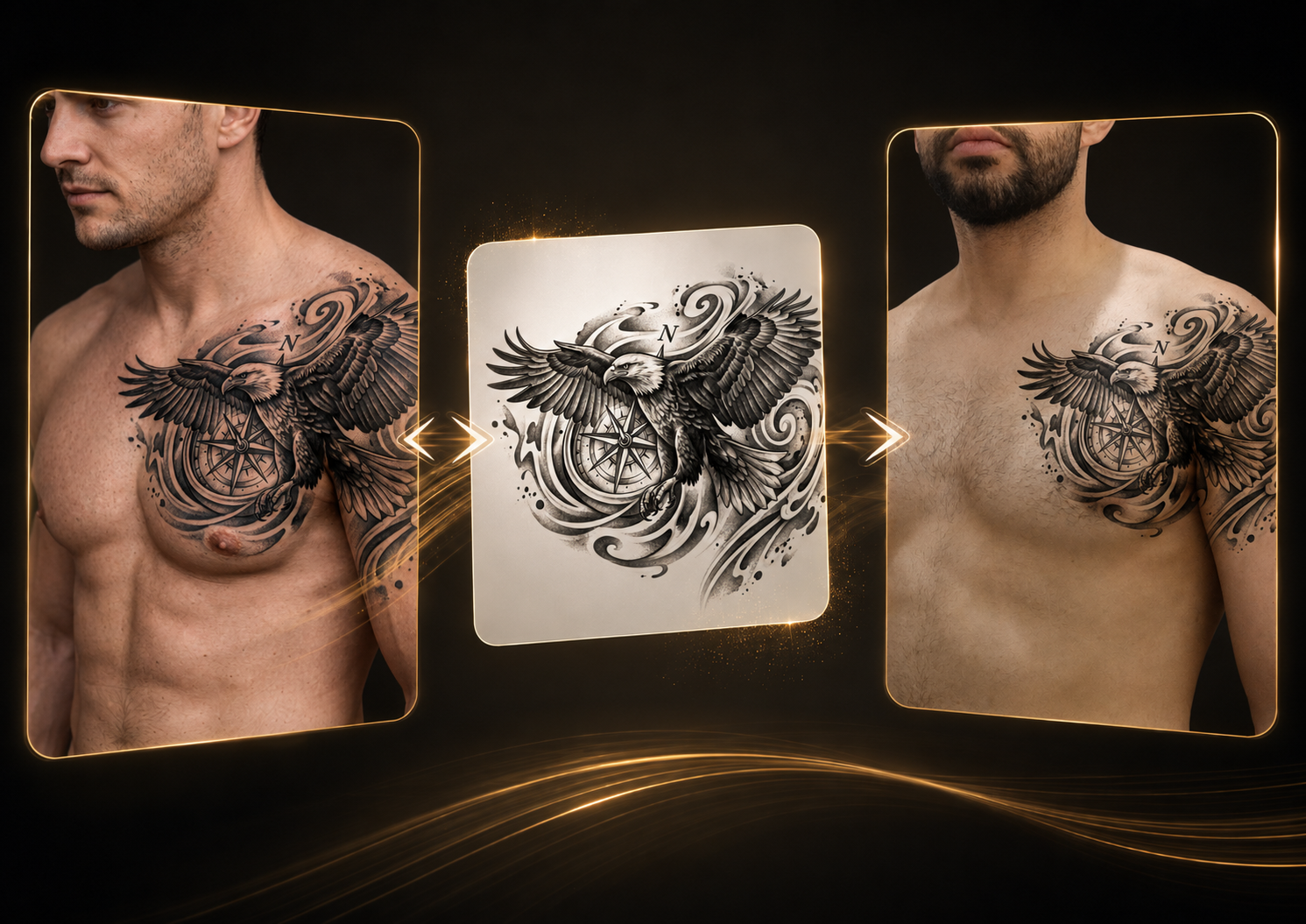 Exemplo de extração de tattoo de uma foto real para arte e nova simulação no corpo